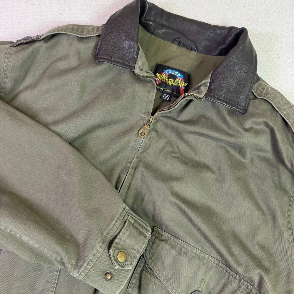 Vintage Cooper Military A-2 Bomber Flight Jacket Men's 3XL Green Canvas Leather